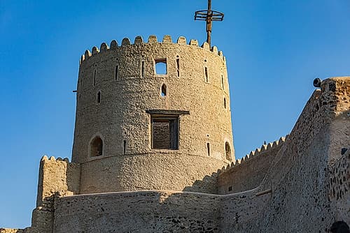 Middle East-Arabian Peninsula-Oman-Muscat-Muttrah-A tower at Muttrah Fort Travel Print